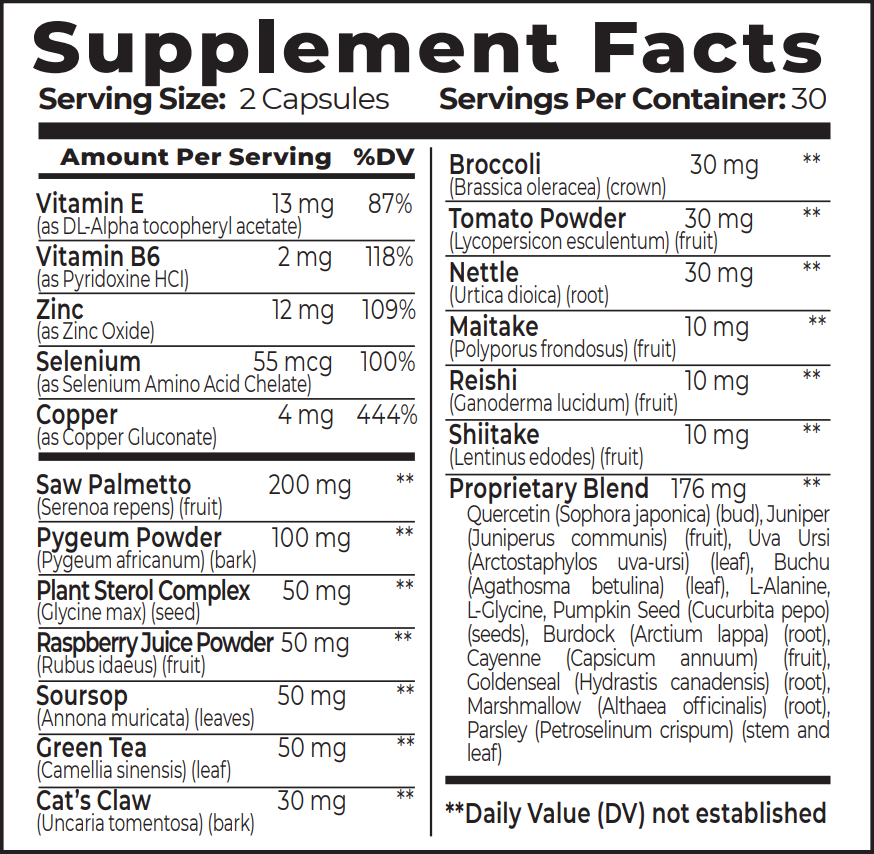 PROSTATE FORMULA With Saw Palmetto, Zinc, Pumpkin Seed