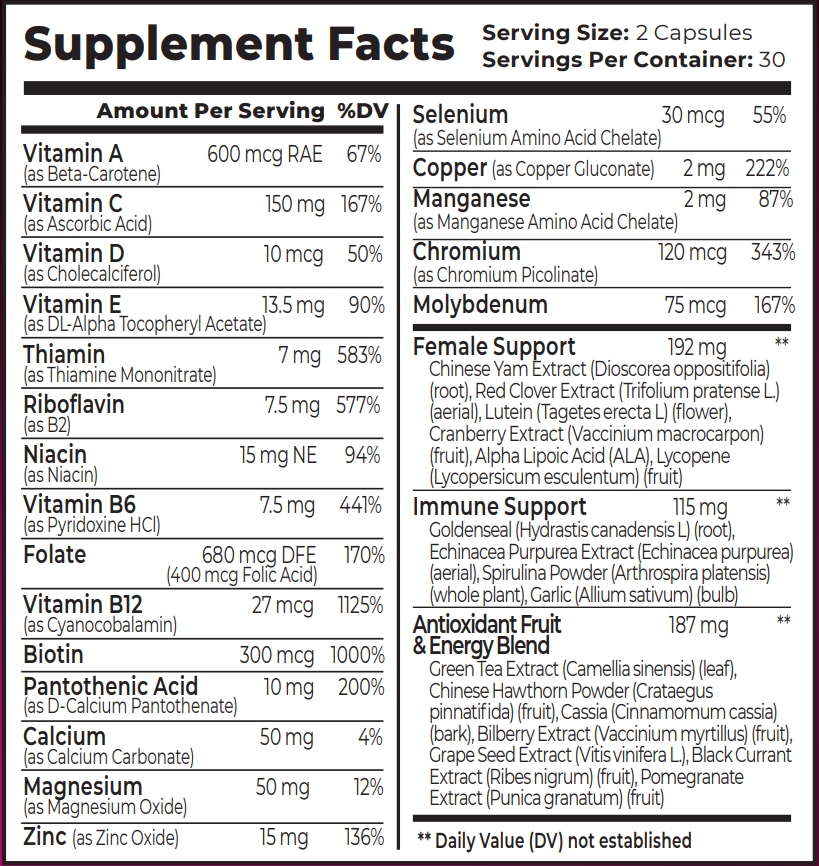 WOMEN'S MULTIVITAMINS, MINERALS & ANTIOXIDANT FORMULA